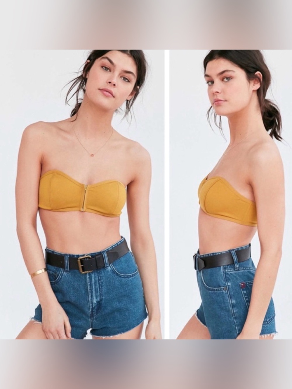 Urban Outfitters Out From Under mustard bandeau zip top sz medium M